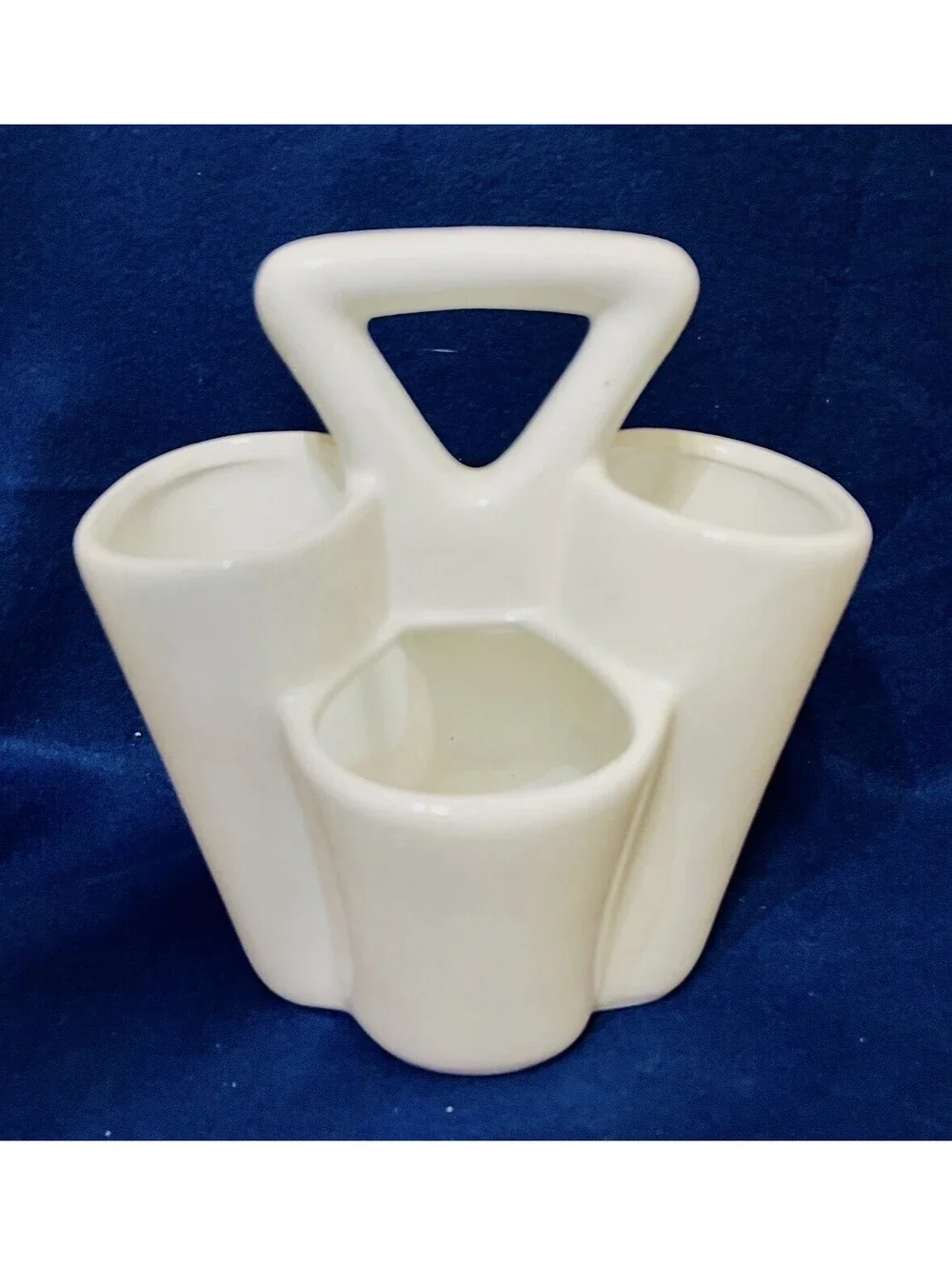 White Ceramic 4 Section Cutlery Utensil Caddy W Handle Kitchen